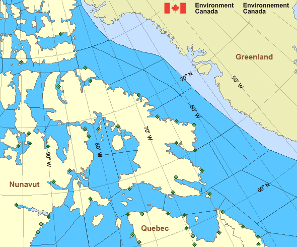 Map of Arctic - Eastern Arctic marine weather areas