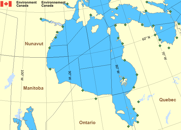 Map of Hudson - Hudson Bay marine weather areas