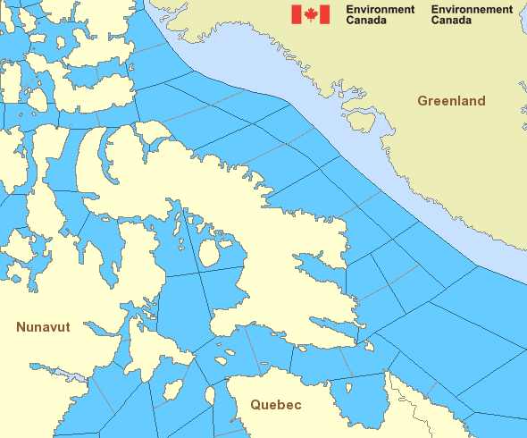 Map of Arctic - Eastern Arctic marine weather areas