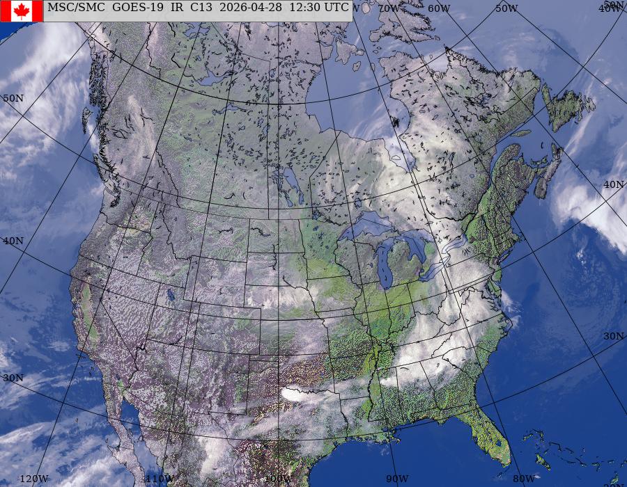 GOES–East/West North American Composite Satellite Image (infrared and topography)