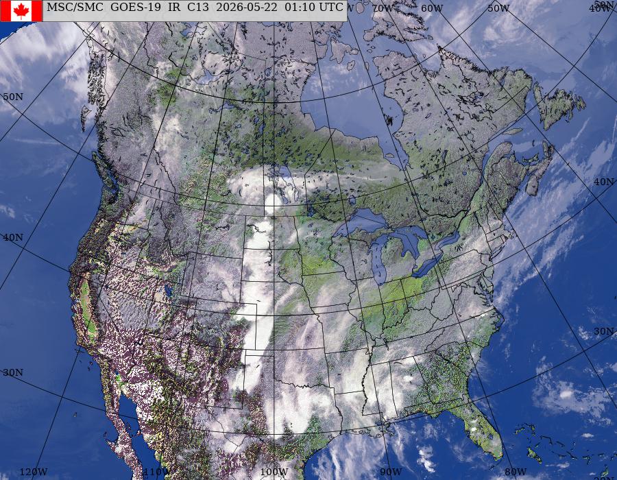GOES–East/West North American Composite Satellite Image (infrared and topography)