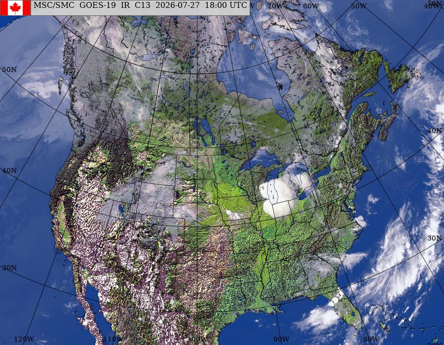 GOES–East/West North American Composite Satellite Image (infrared and topography)